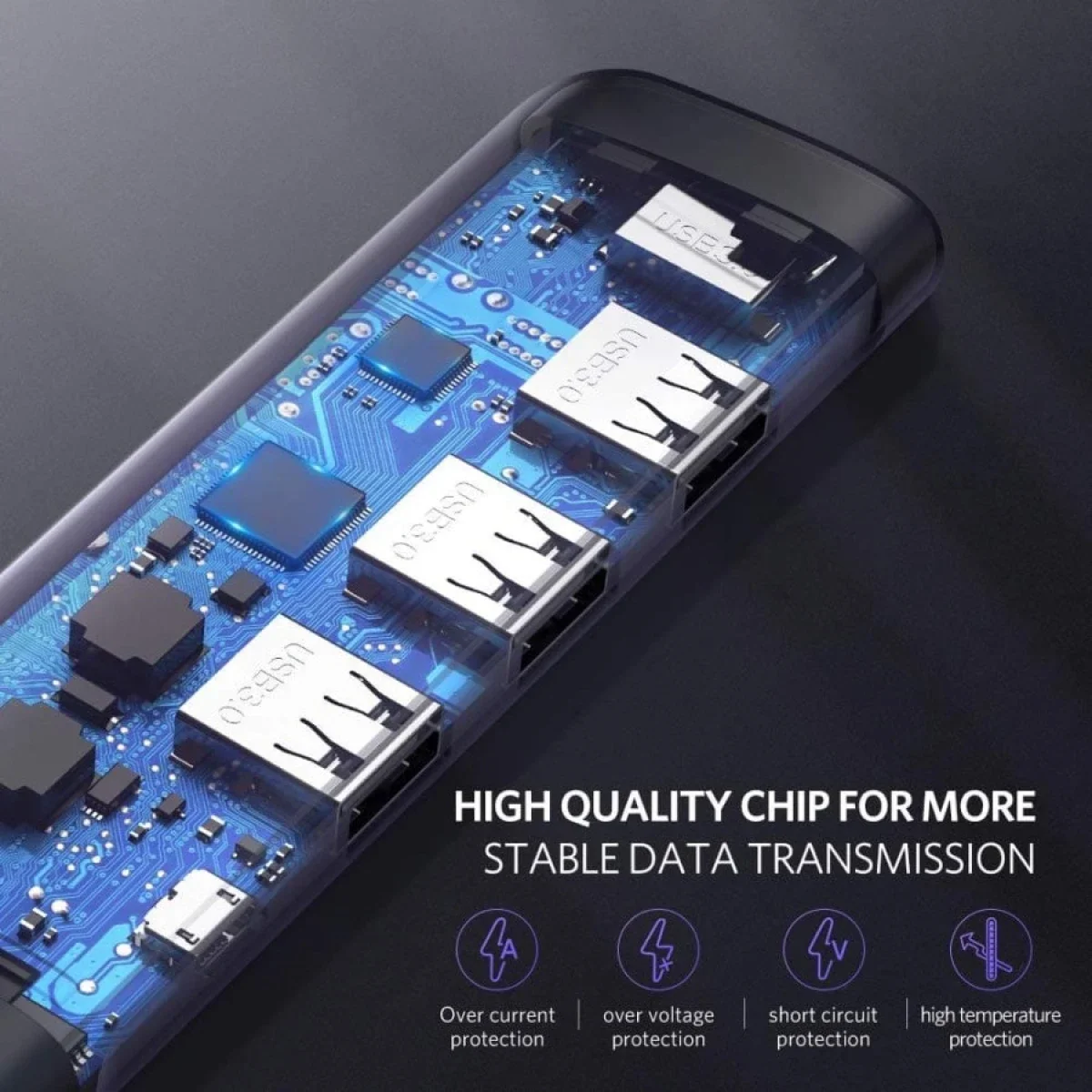 موزع USB Ugreen CM136 بأربعة منافذ USB-C إلى USB 3.0 مع طاقة Micro USB - Image 4