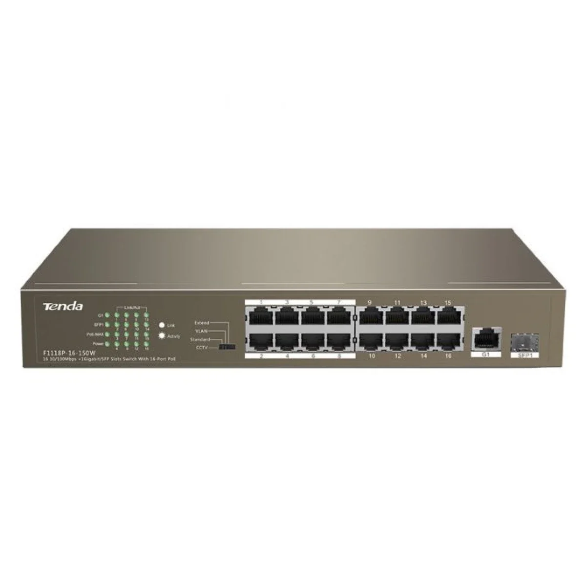 Tenda TEF1118P-16-150W 16-Port Unmanaged PoE+ Switch, 150W - Image 2