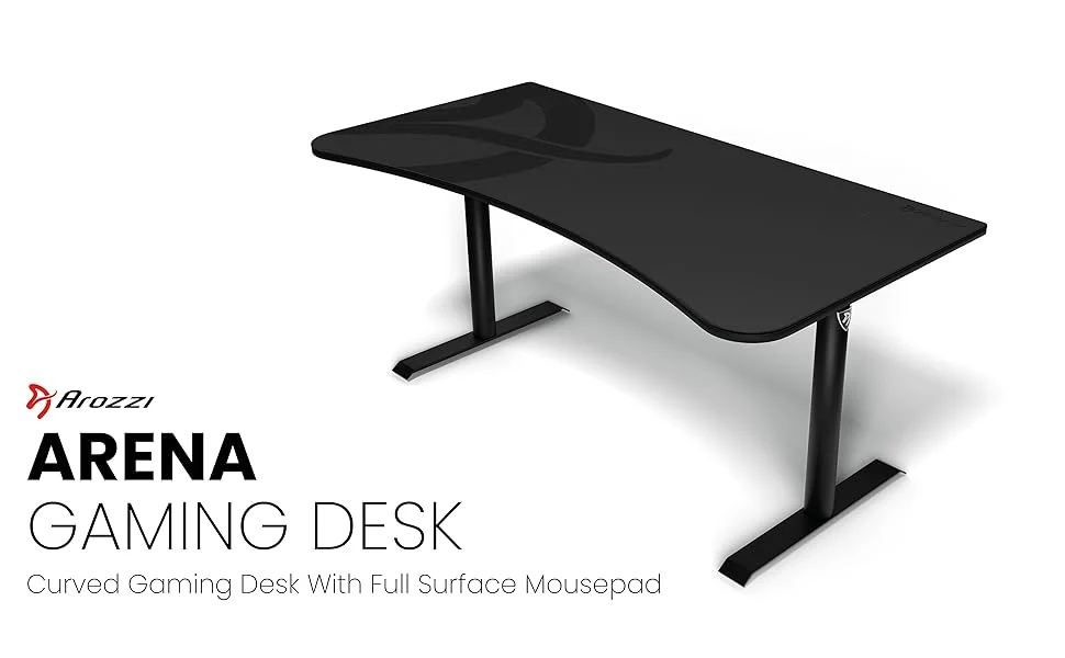 Arozzi Arena Ultrawide Curved Gaming Desk with Water-Resistant Mat, Cable Management - Pure Black - Image 3