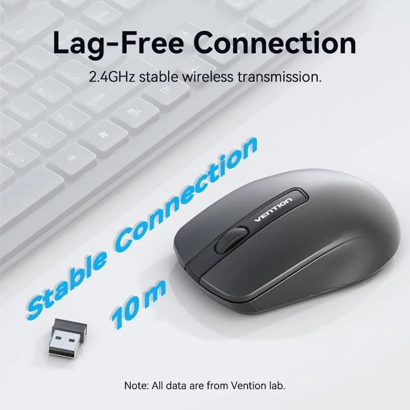 Vention KTBB0 3-Button Wireless Computer Mouse with USB Receiver – Black - Image 4