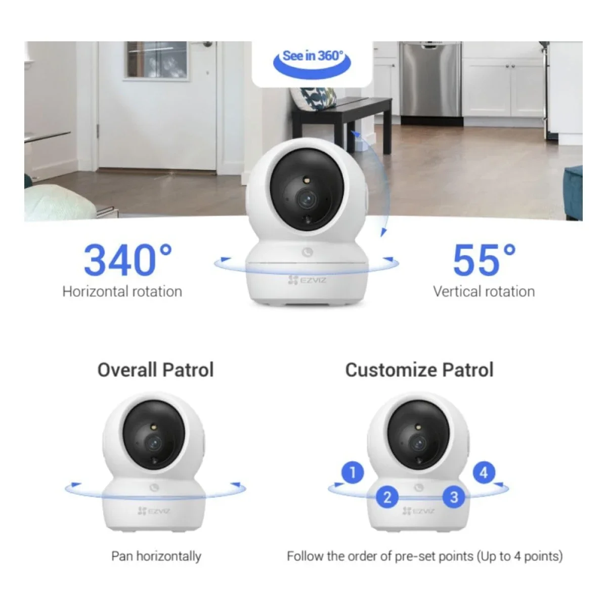Ezviz H6c Pro 2K Indoor Pan & Tilt Wi-Fi Camera with Auto-Tracking - Image 3