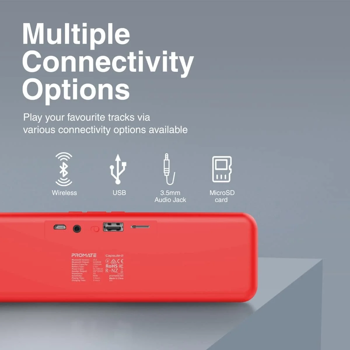 Promate Capsule-2 Bluetooth Speaker, 6W HD Sound, Red - Thumbnail 4
