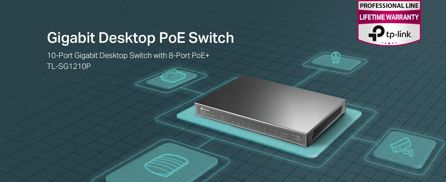 TP-LINK TL-SG1210P 8-Port Gigabit PoE+ Switch with 1 Gigabit Uplink Port, 1 SFP Slot and 63W Budget - Image 6