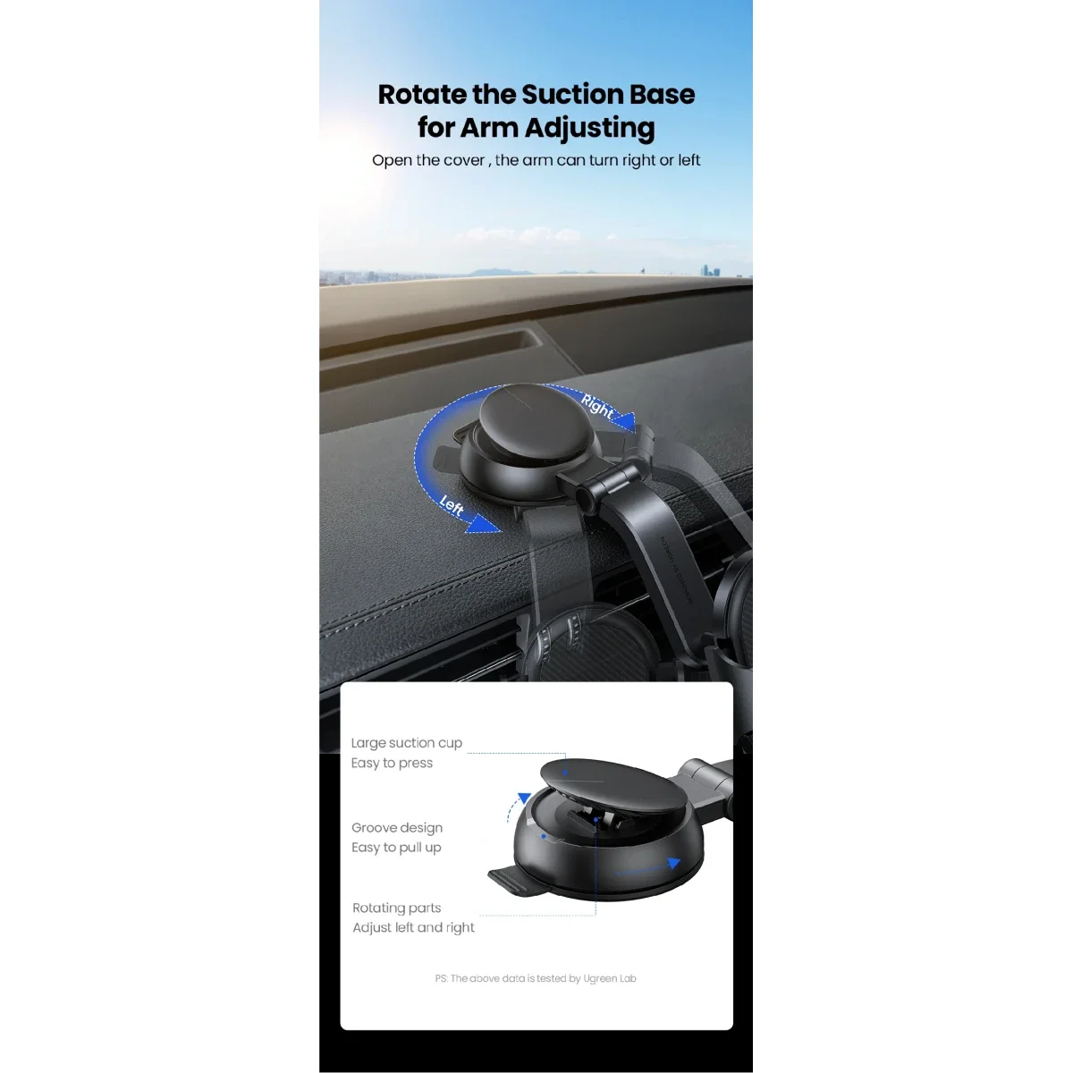 Ugreen LP405 Suction Cup Car Phone Mount for 4.7–7.2 Inch Smartphones - Image 3