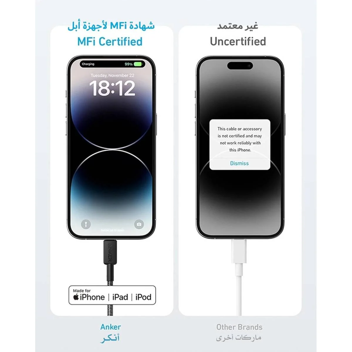 كيبل Anker 322 من USB-C إلى Lightning بطول 6 قدم ومعتمد MFi أسود - Image 4