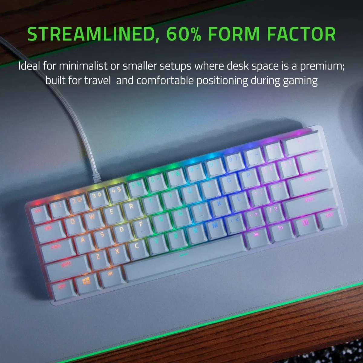 لوحة مفاتيح ألعاب Razer Huntsman Mini 60% بمفاتيح بصرية ميكانيكية نقرية Red Switch إصدار Mercury - Thumbnail 2