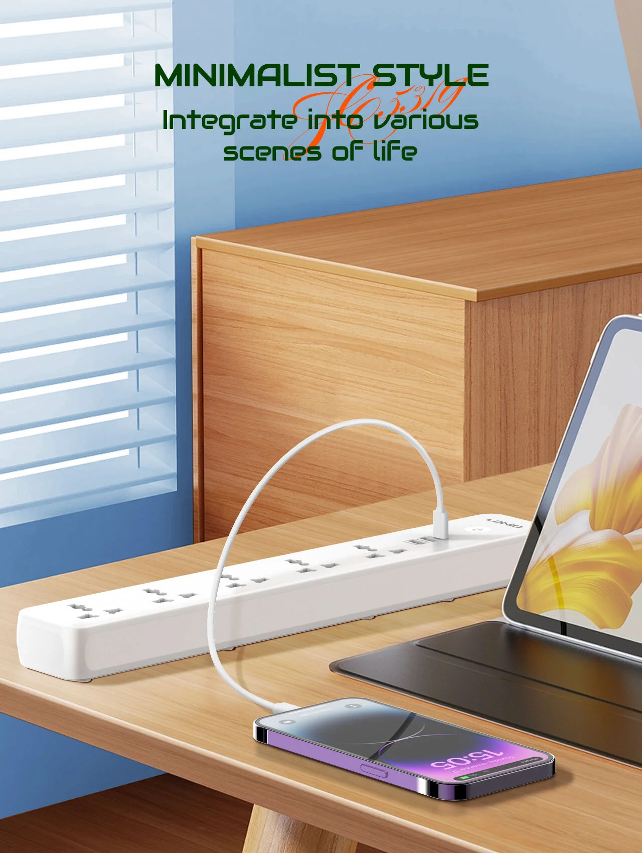 مشترك كهرباء LDNIO SC5319 مع 5 منافذ AC و3 منافذ USB وكابل 2 متر - Thumbnail 9