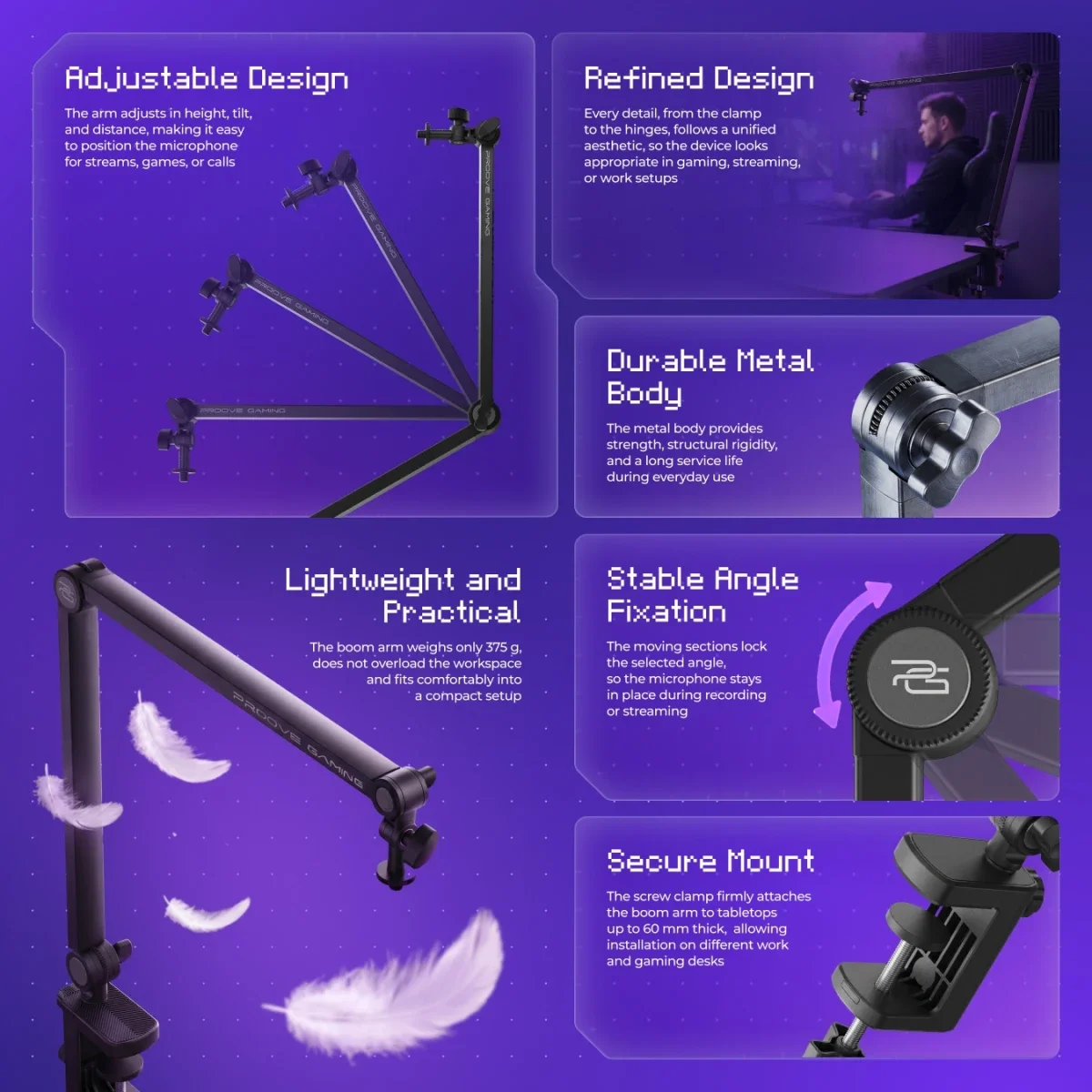 Proove Gaming Arrow Microphone Boom Arm Stand Black - Thumbnail 3
