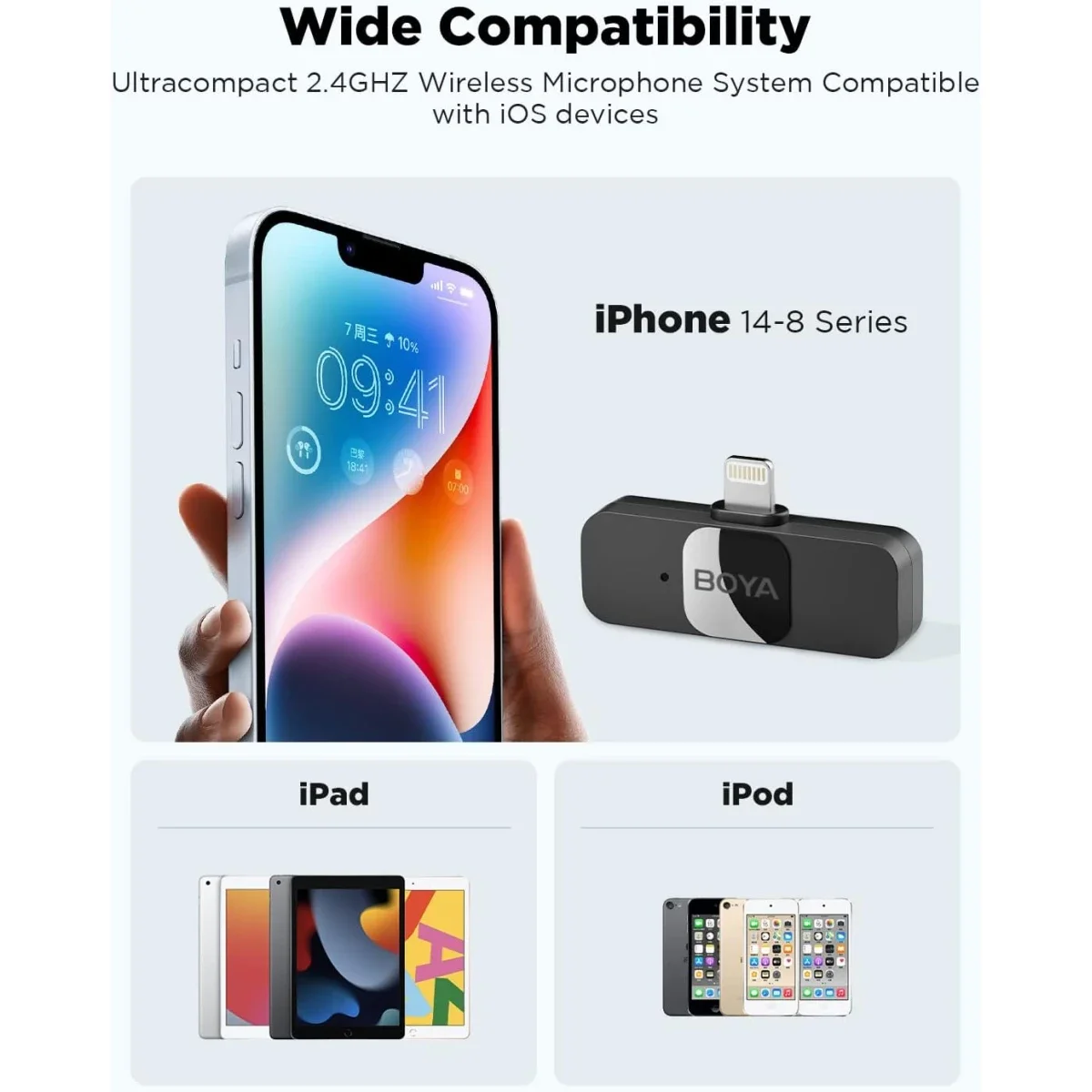 Boya BY-V2 2.4GHz Wireless Clip-On Microphone for iPhone & iPad - Black - Thumbnail 6