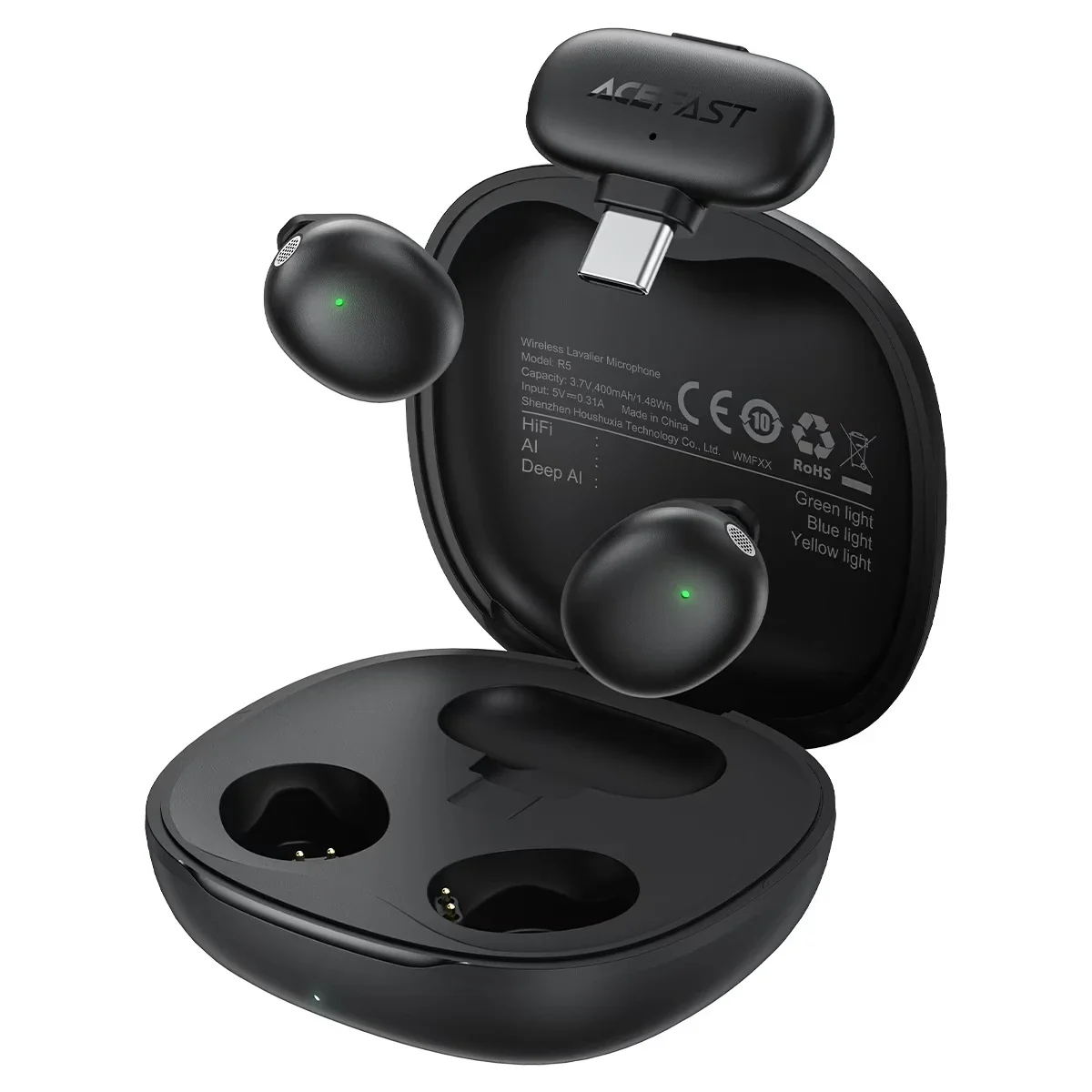 ACEFAST R5 Dual Wireless Lavalier Microphones 48 kHz/24-bit Black - Image 2
