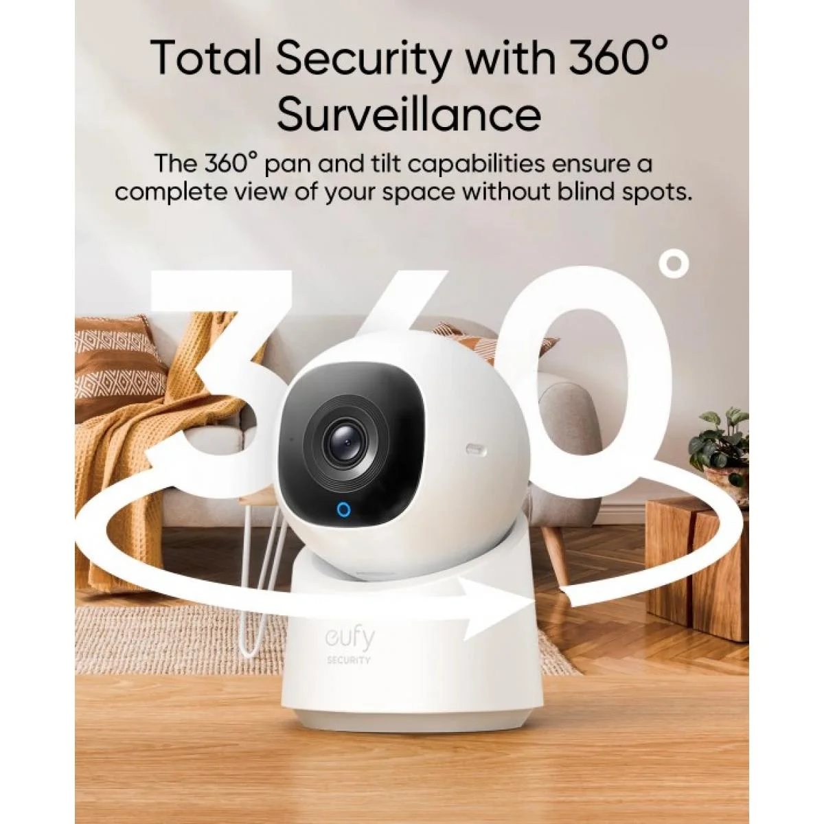 Eufy by Anker C220 Wireless Indoor Security Camera, 2K, 360° Pan & Tilt, White - Thumbnail 3