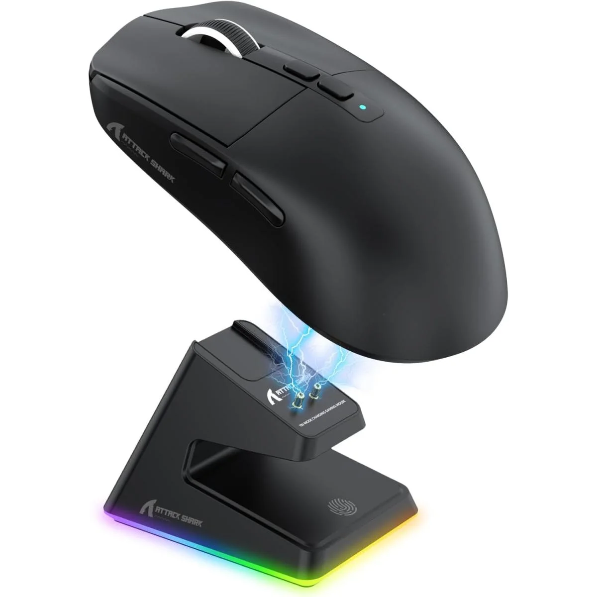 ماوس ألعاب لاسلكي خفيف ATTACK SHARK X6 ثلاثي الاتصال مع قاعدة شحن RGB ودقة 26000 DPI، أسود
