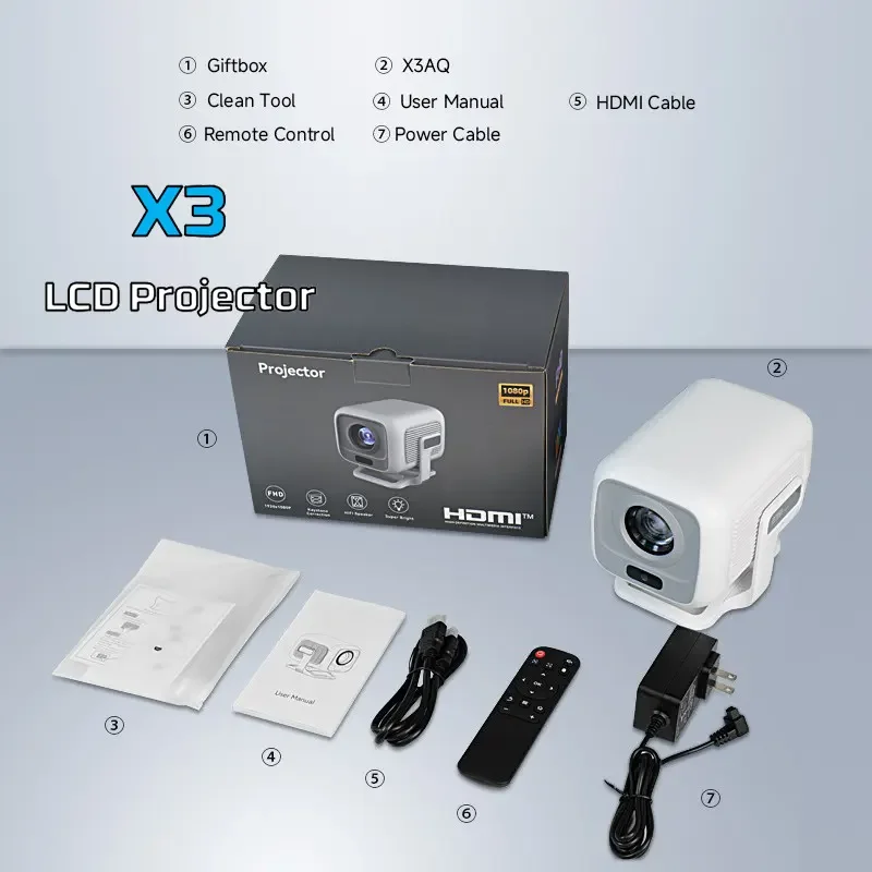 No-Brand X3 X3AQ LCD Projector 1080p, Wi-Fi, Bluetooth, Cast, HDMI-in, Audio-out, 16GB Storage, 1GB RAM, Android 14 - Thumbnail 3