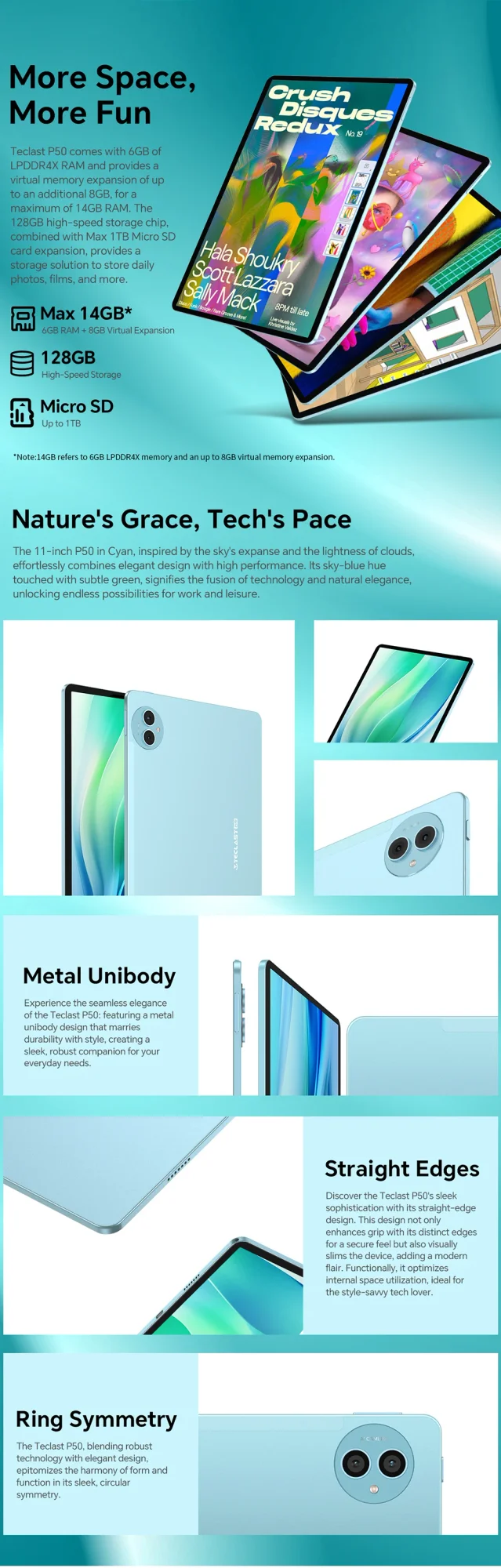 جهاز لوحي TECLAST P50 (2025) 11 إنش IPS بتردد 90Hz وأندرويد 15 وLTE، 8GB رام، 128GB، أزرق - Thumbnail 12