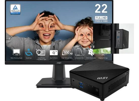 MSI Cubi 5 1M Mini PC Intel Core 3 100U, 8GB DDR5, 512GB SSD with PRO MP225V 22-Inch Monitor - Image 5