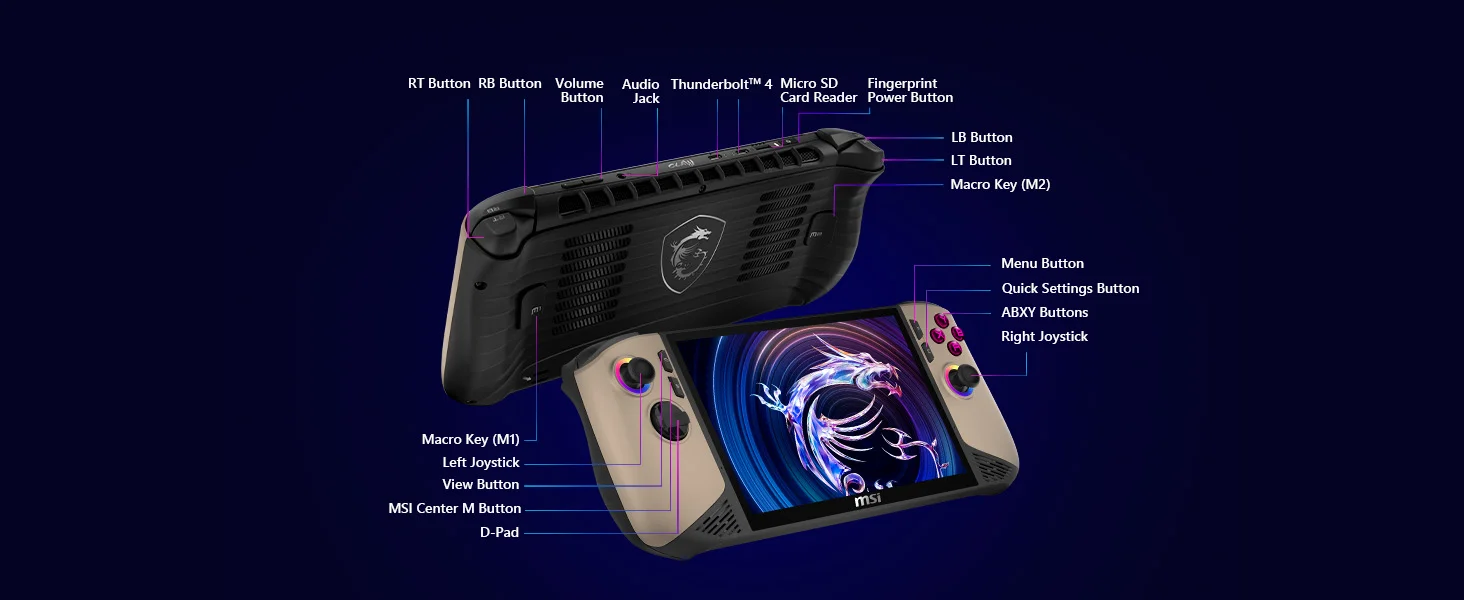 جهاز ألعاب محمول MSI Claw 8 AI+ (2025) A2VM بشاشة لمس 8 إنش 120Hz ومعالج Intel Core Ultra 7 258V وذاكرة 32GB وتخزين 512GB SSD Sandstorm - Thumbnail 17