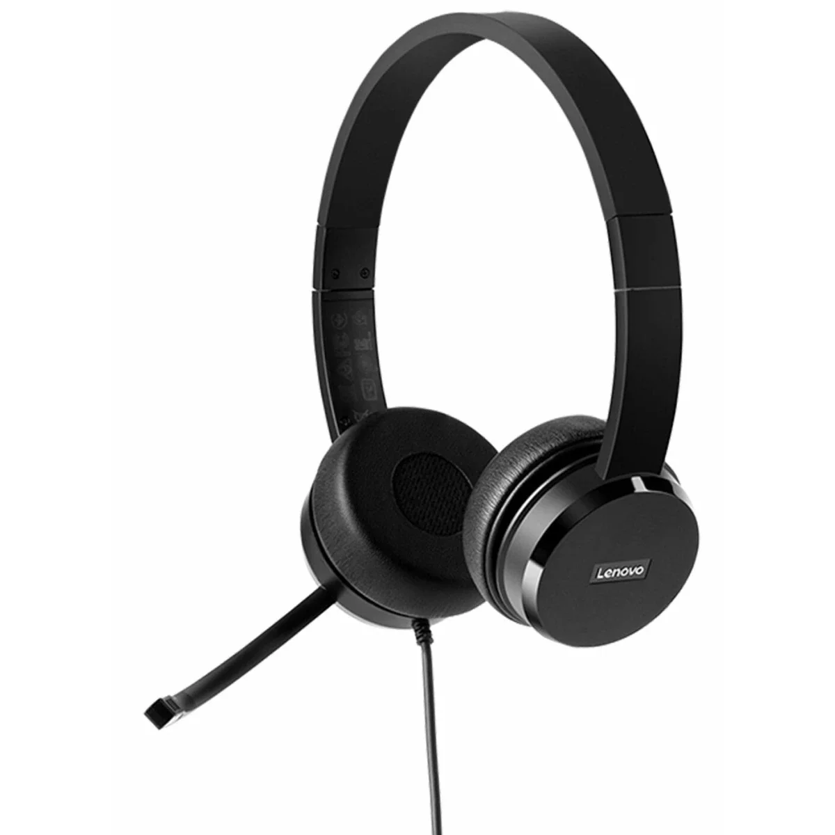 سماعة رأس Lenovo 100 ستيريو USB مع ميكروفون ذراع 180°، أسود