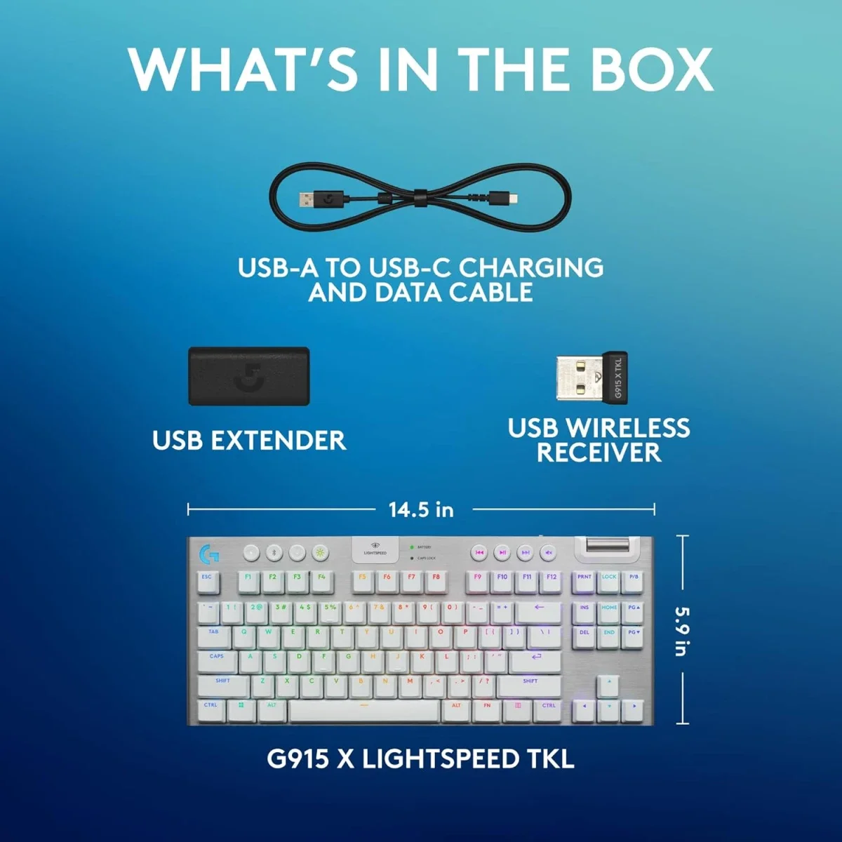 Logitech G915 X LIGHTSPEED TKL Wireless Mechanical Gaming Keyboard GL Clicky Switches White - Thumbnail 9