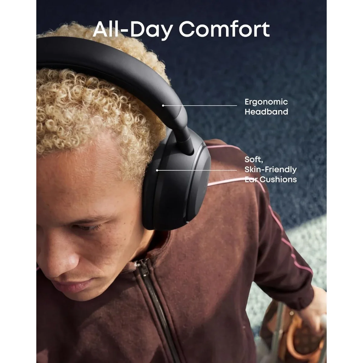Anker Soundcore Space 2 Active Noise Cancelling Headphones, Bluetooth 6.1, 50H Playtime, Jet Black - Thumbnail 5