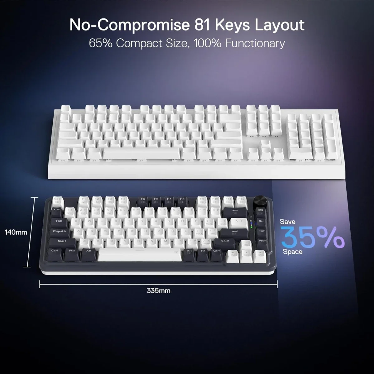 كيبورد ألعاب Redragon K673 PRO ميكانيكي لاسلكي RGB بحجم 75%، 81 مفتاح، سويتش أحمر - Thumbnail 4