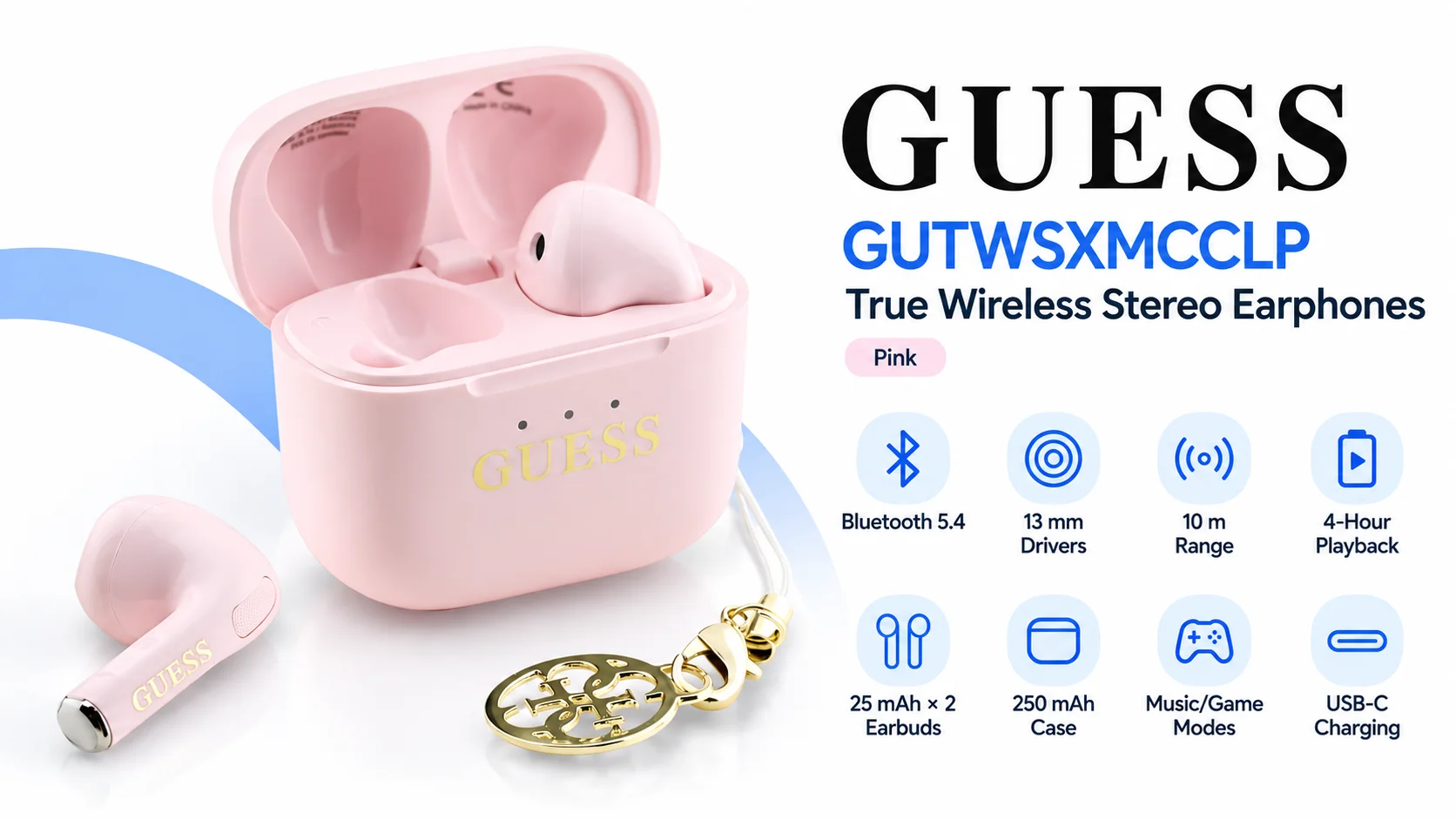 Guess GUTWSXMCCLP TWS Earphones Bluetooth 5.4 - Pink - Image 9