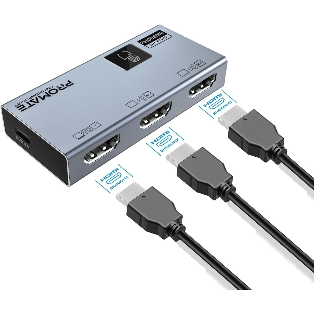 Promate MediaSwitch-2T 8K HDMI Switch with Touch Control