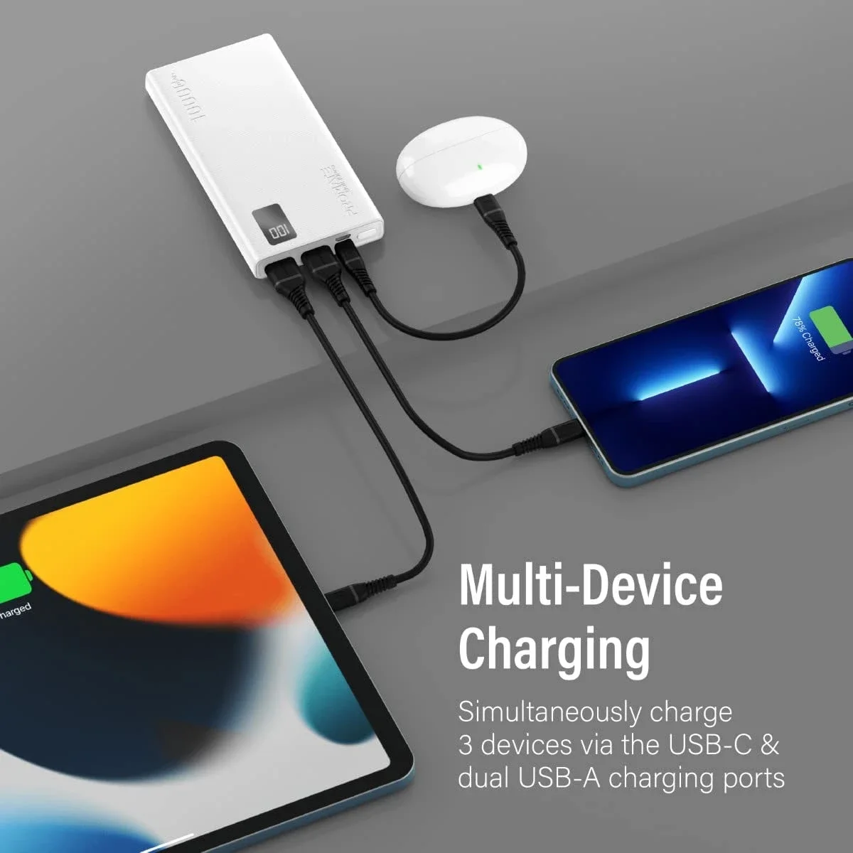 Promate Bolt-10Pro 10000mAh Ultra-Slim 10W Power Bank with USB-C and Dual USB - White - Thumbnail 5