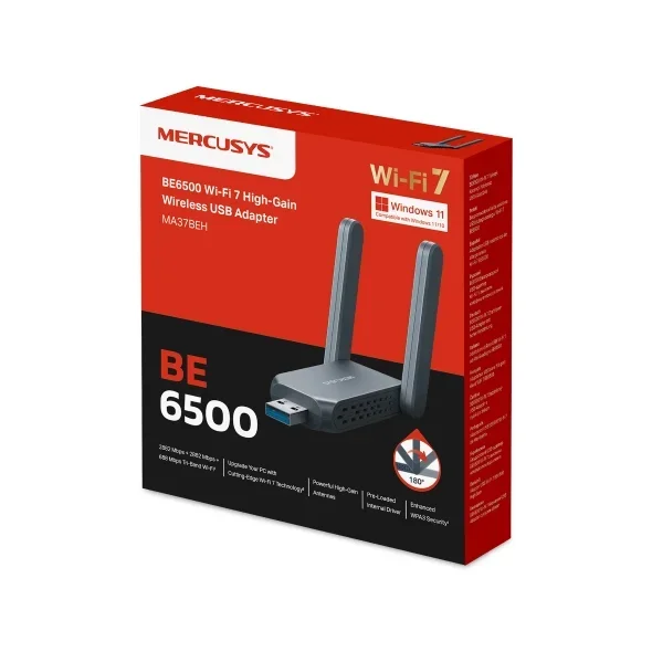 محول واي فاي MERCUSYS MA37BEH BE6500 USB Wi-Fi 7 ثلاثي النطاق عالي الكسب - Thumbnail 3