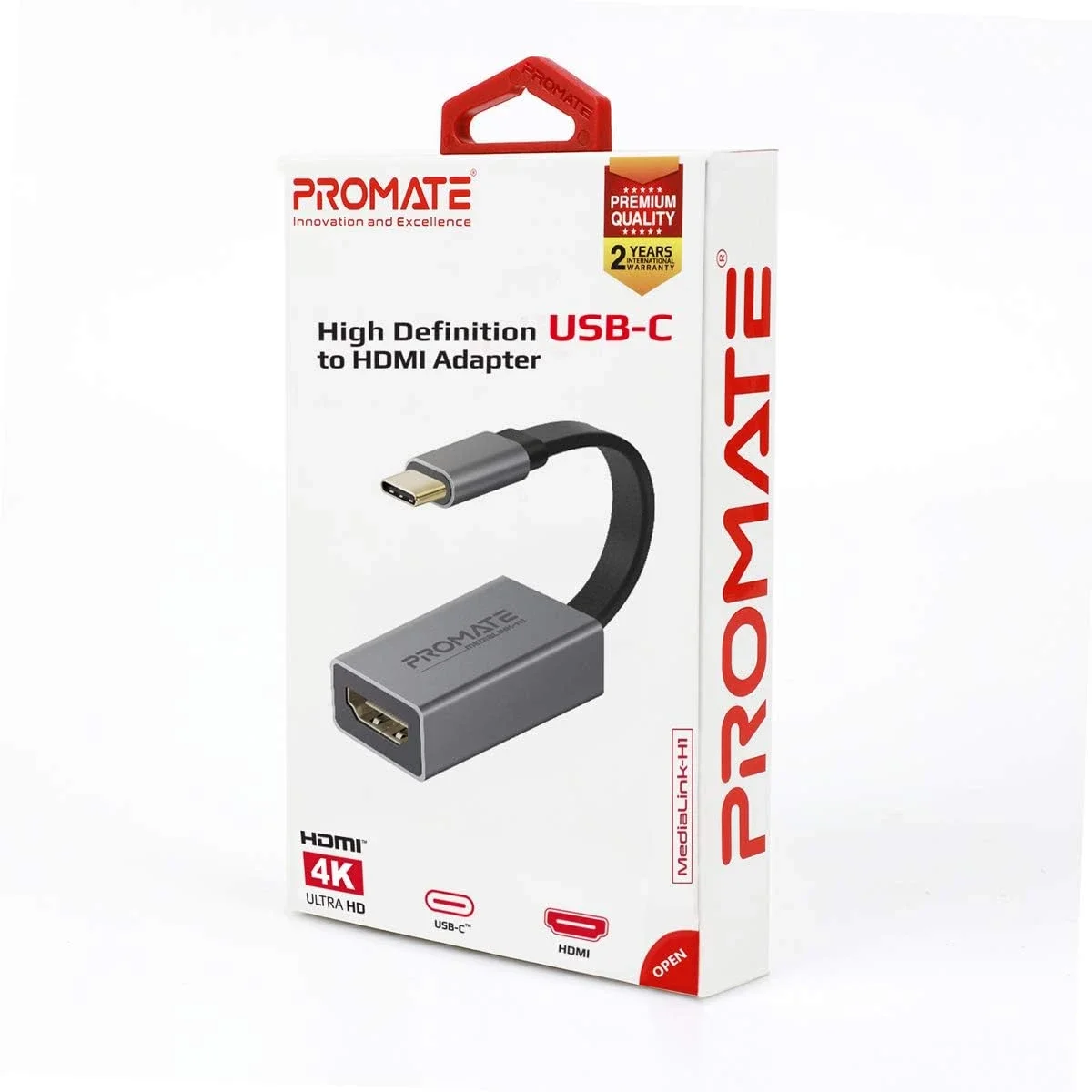 محول USB-C إلى HDMI من Promate MediaLink-H1 بدقة 4K وتردد 30Hz مع إخراج صوت - Grey