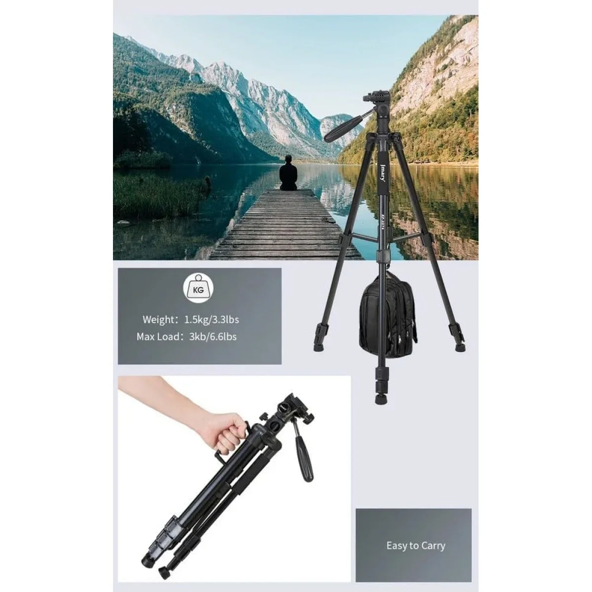 Jmary KP-2274 Professional Multi-Functional Tripod 1.67m Black - Thumbnail 7