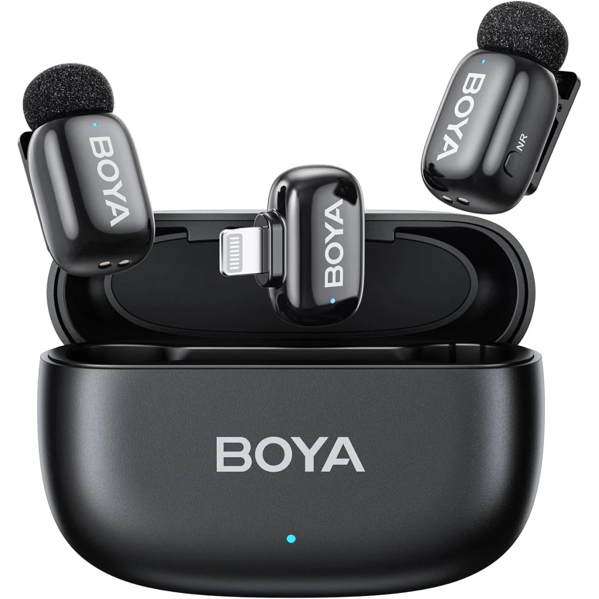 ميكروفونات لافالير لاسلكية Boya mini 2-03 مع مستقبل Lightning، أسود