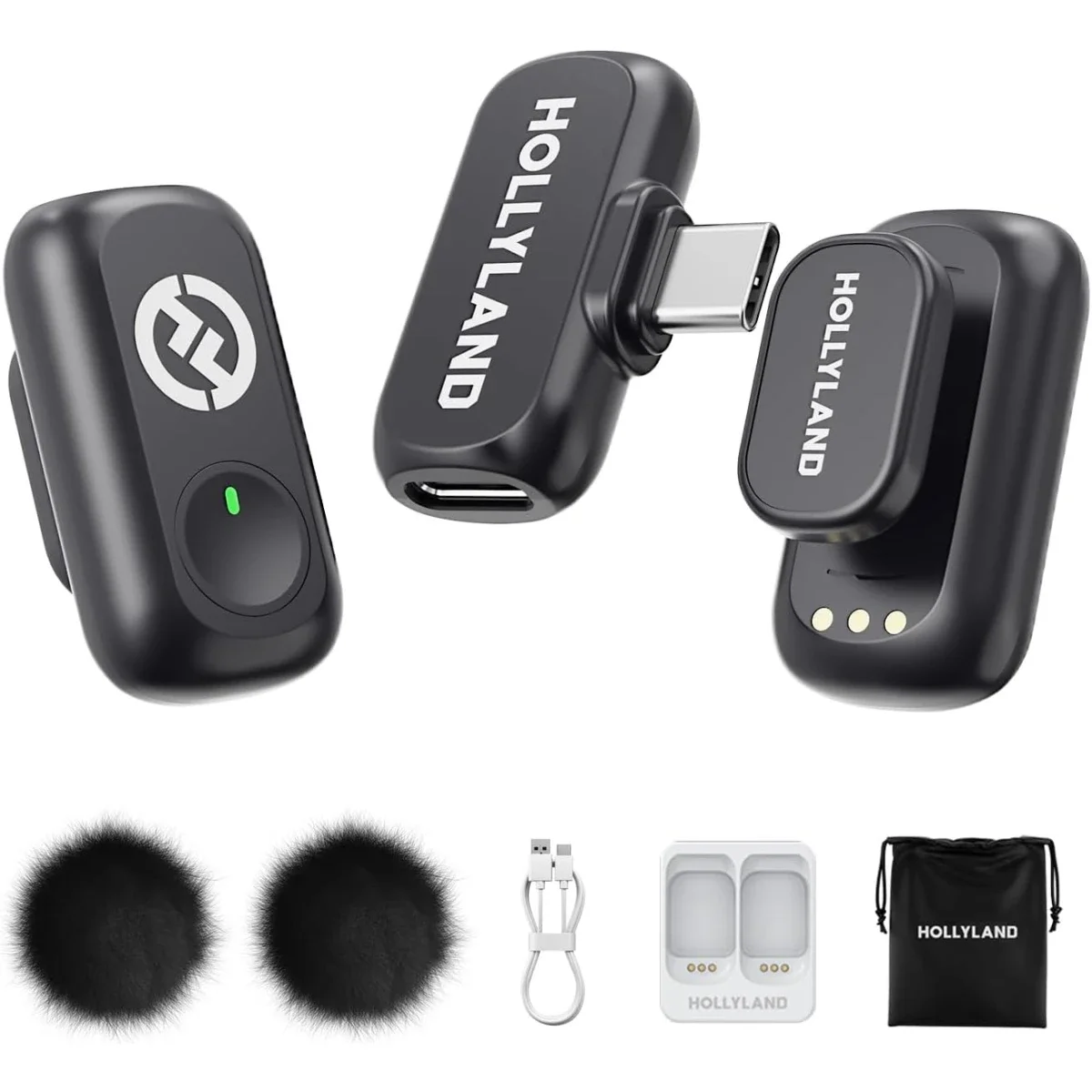 ميكروفون لاسلكي Hollyland Lark A1 Mini مع مستقبل USB-C، أسود