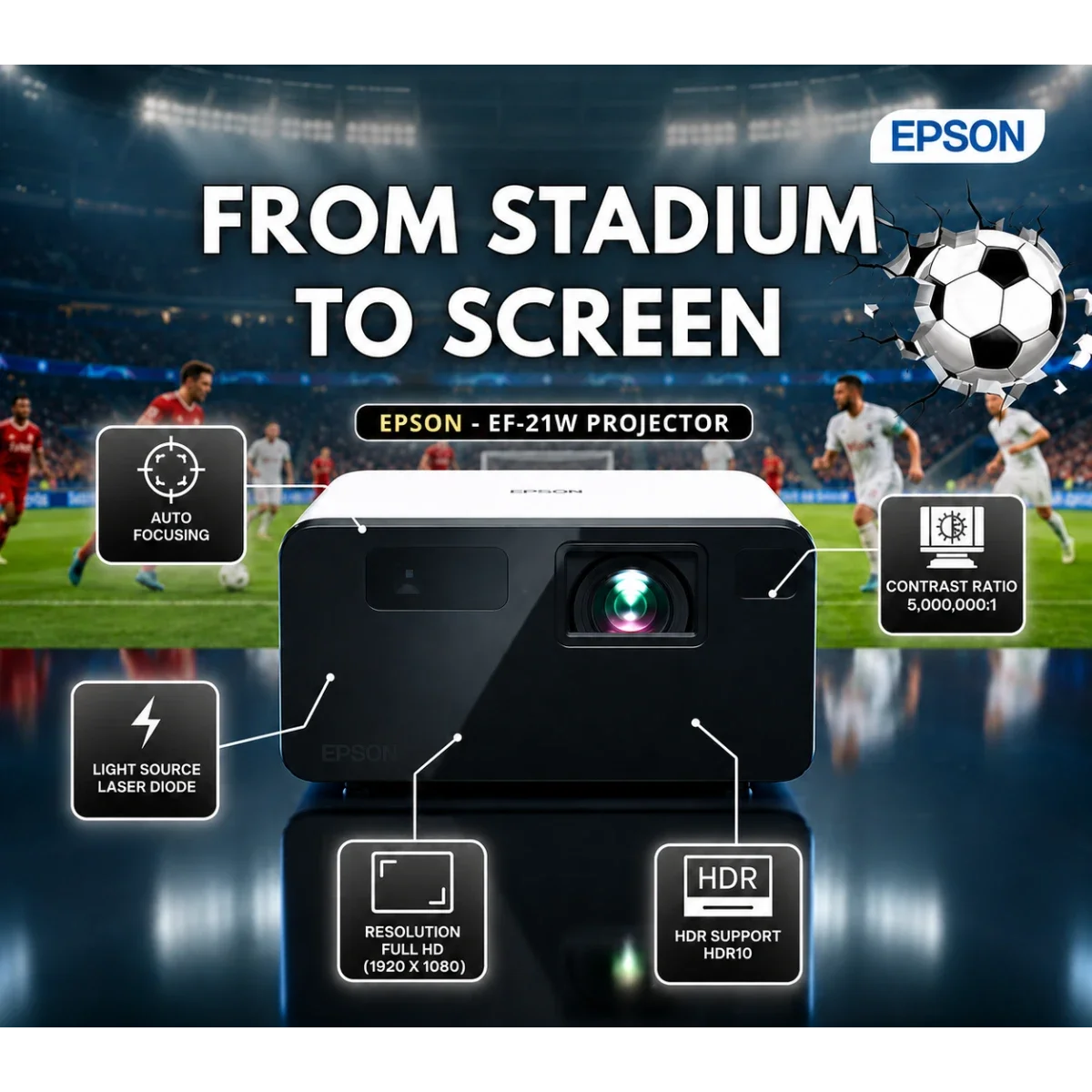 EPSON EF-21W Mini Full HD Laser Projector with Google TV, 1,000 Lumens, Warm White