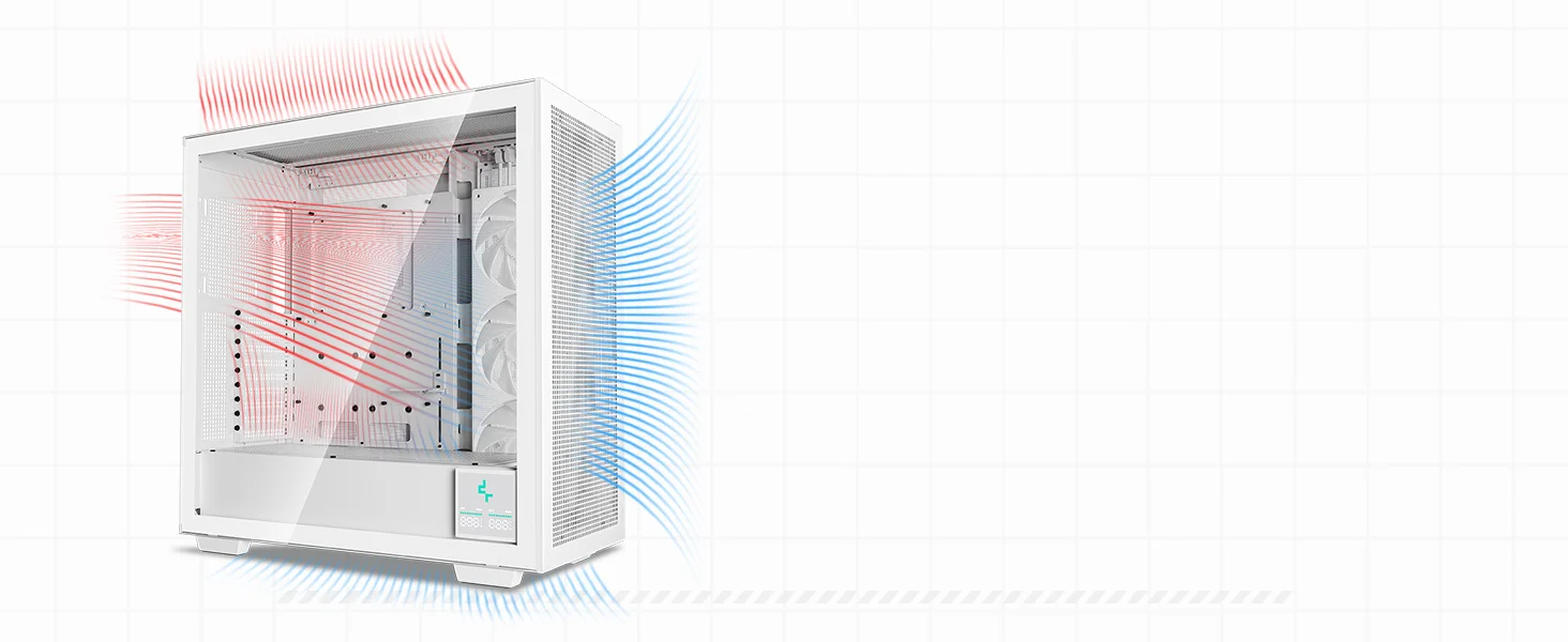هيكل كمبيوتر DeepCool MORPHEUS فل تاور بتصميم تدفق هواء معياري مع حامل عمودي وكابل Riser Gen 4 وزجاج مقوى و4 مراوح Trinity 140mm ARGB - أبيض - Thumbnail 10