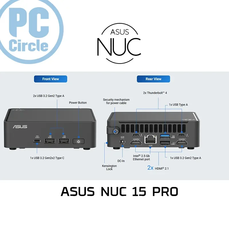 Asus NUC 15 Pro Kit Bundle Mini PC, 15th Gen Core 5-210H, 8GB DDR5-5600, 500GB NVMe SSD, Intel Graphics, 2x Thunderbolt 4, 2x HDMI, DOS – NUC15CRK-B (90AR00R2-M000B0) - Thumbnail 3