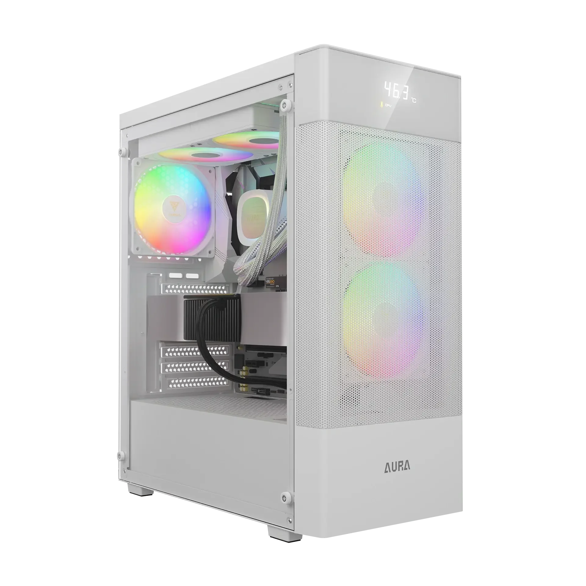 صندوق كمبيوتر عاب GAMDIAS AURA GC5 ELITE ARGB متوسط حجم باللون ابيض
