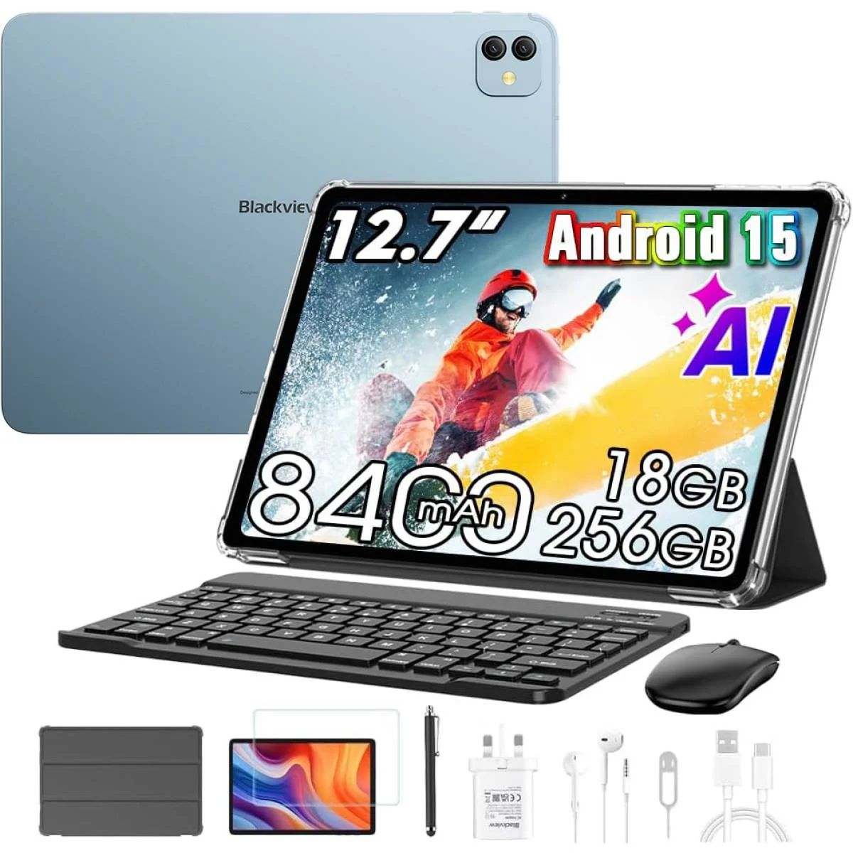 تابلت ألعاب BlackView Link 8 بشاشة 12.7 إنش، Android 15، Helio G100، رام 6+12GB، 256GB، 90Hz، 2K+، أزرق Dawn Blue