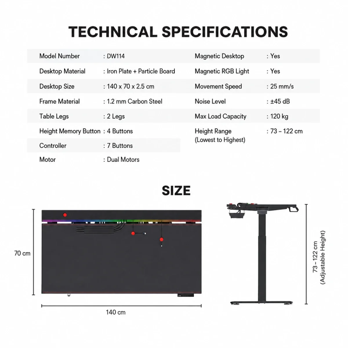 مكتب وقوف قابل للتعديل كهربائياً Fantech WorkStation DUBLIN DW114 أسود 140 × 70 سم - Image 9