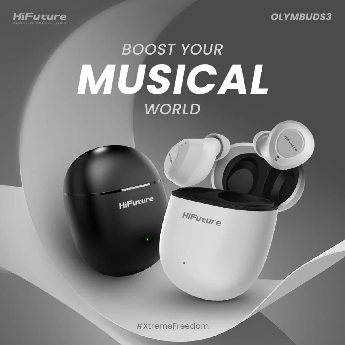سماعات أذن HiFuture OlymBuds3 لاسلكية، تشغيل حتى 25 ساعة، IPX5، أبيض - Image 3