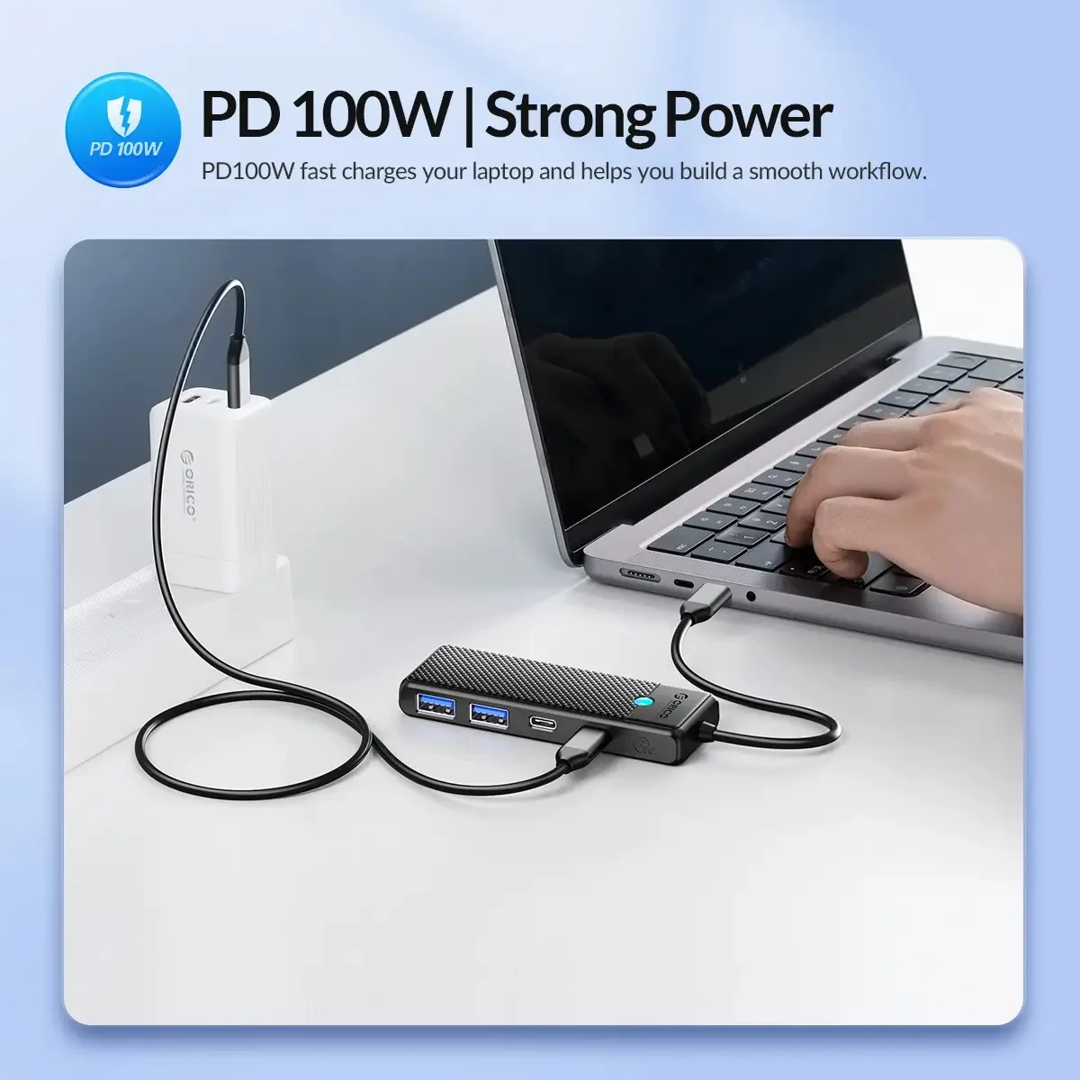 موزع USB-C ORICO PAPW2AC-C3 سلسلة PW مع USB 3.0 وPD بقدرة 100W، أسود - Image 13