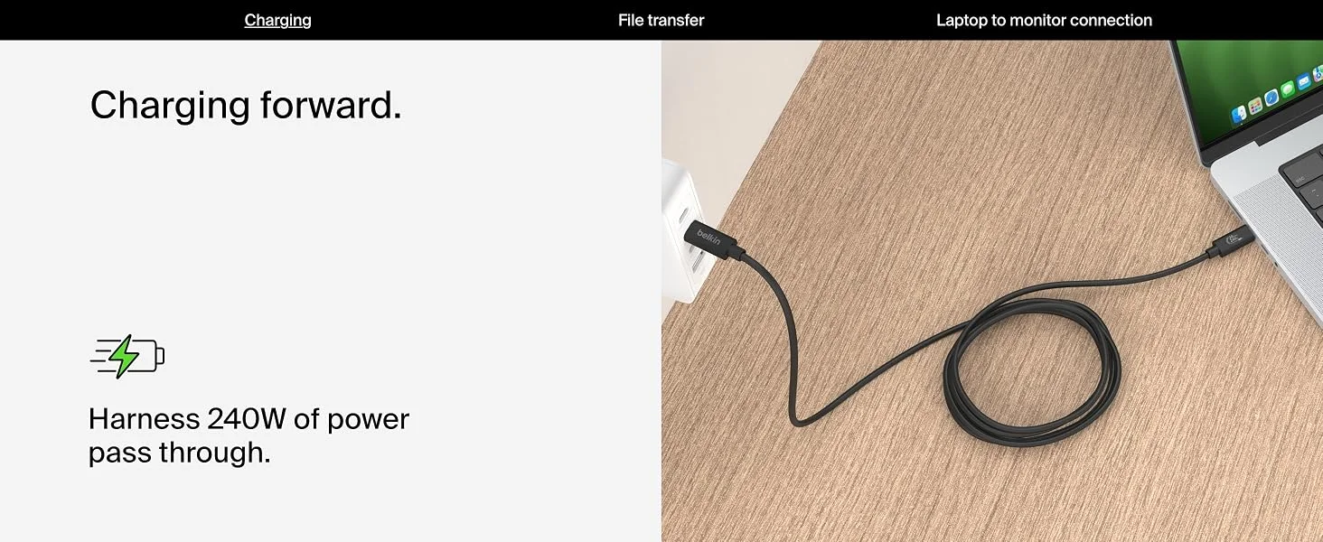 Belkin Connect USB4 USB-C to USB-C Cable 4ft/1.2M 240W 20Gbps Black - Image 12