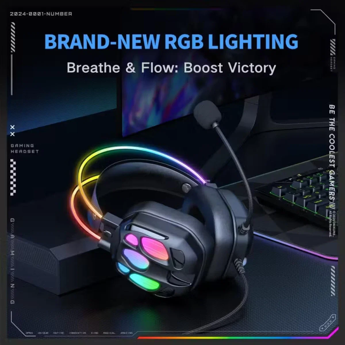 ONIKUMA X89 Gaming Headset with 3.5mm Jack, Surround Sound and RGB Lighting - Black - Thumbnail 6