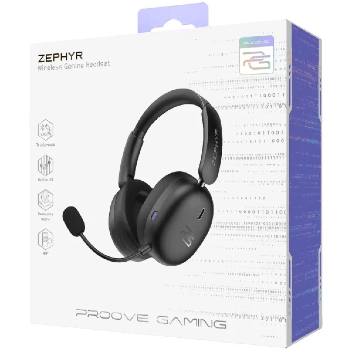 Proove Zephyr Tri-Mode Wireless Gaming Headset with 7.1 Audio, Black/Purple WHZP00022001 - Thumbnail 9