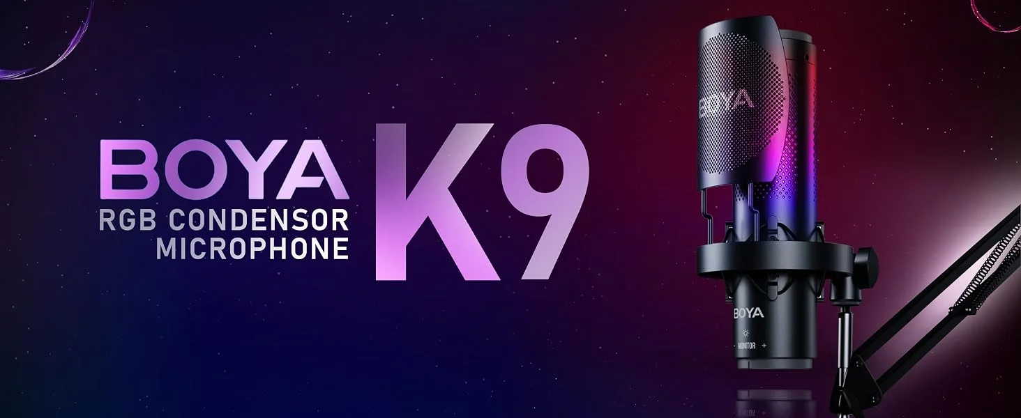 ميكروفون مكثف للألعاب Boya K9 RGB USB-C مع طقم فلتر بوب وحامل مضاد للصدمات - أسود - Image 8