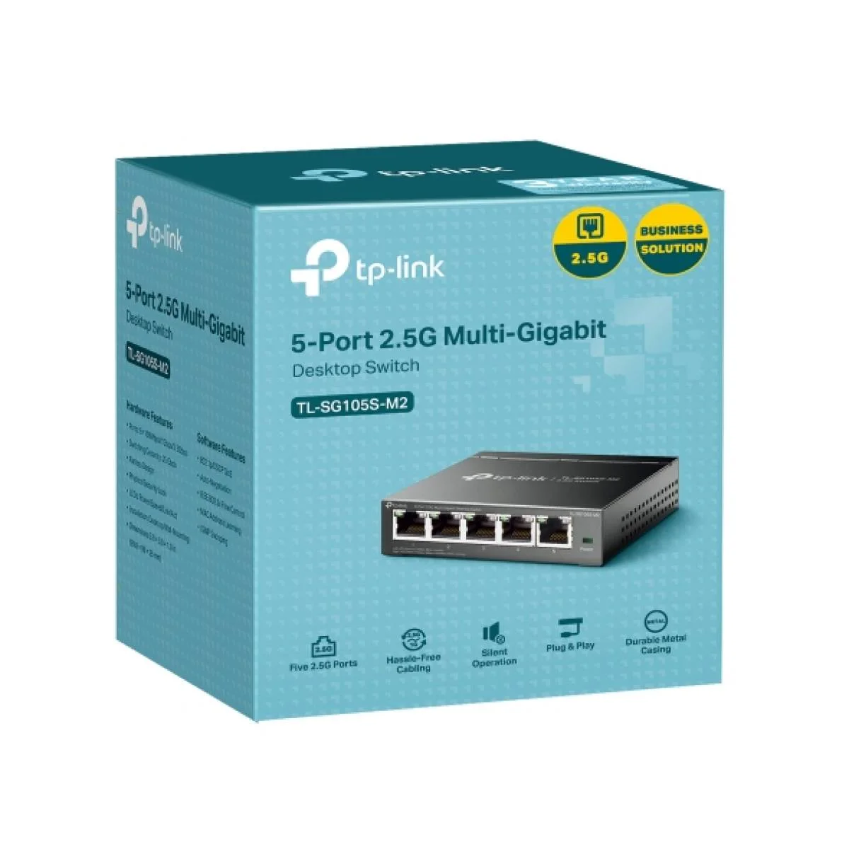 سويتش TP-LINK TL-SG105S-M2 مكتبي غير مدار 5 منافذ 2.5G متعدد الجيجابت بهيكل معدني بدون مروحة