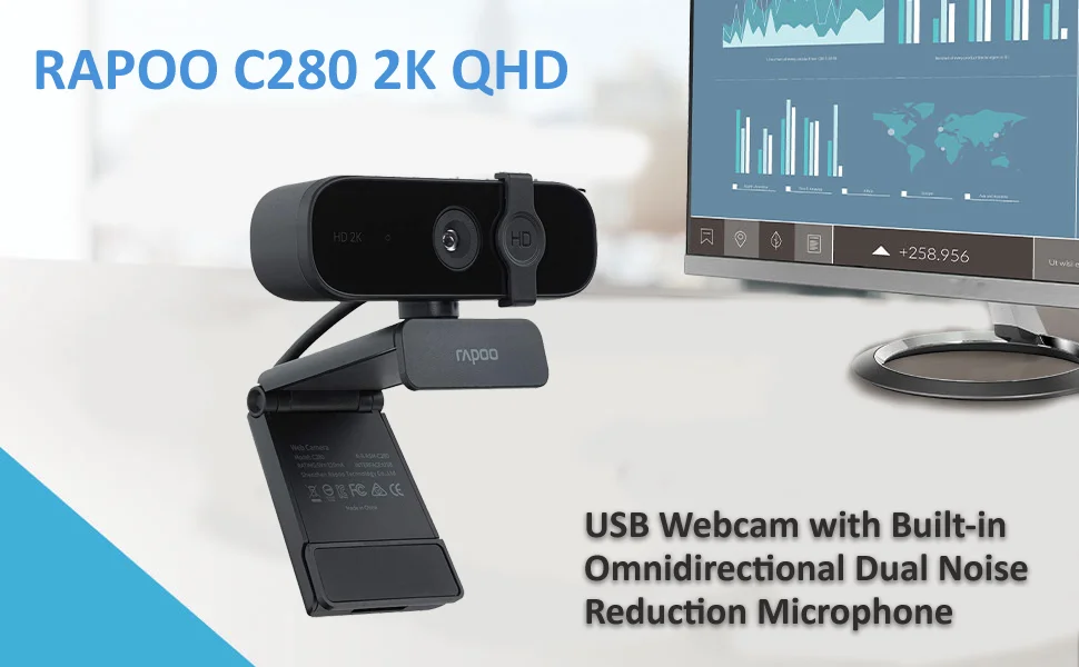 كاميرا ويب Rapoo C280 بدقة 2K 1440p مع مايكروفون مزدوج وغطاء خصوصية وتوصيل وتشغيل - Image 6