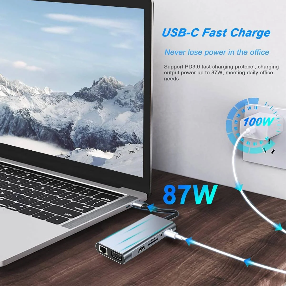 موزع USB-C SZPACMATE 11 في 1 مع 4K HDMI وVGA وPD وإيثرنت وقارئ بطاقات - Image 5