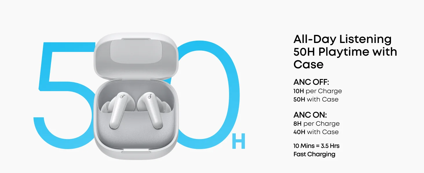 سماعات أذن لاسلكية Anker Soundcore R60i NC مع إلغاء ضوضاء تكيفي وصوت عالي الدقة، تشغيل 50 ساعة، أبيض - Thumbnail 10