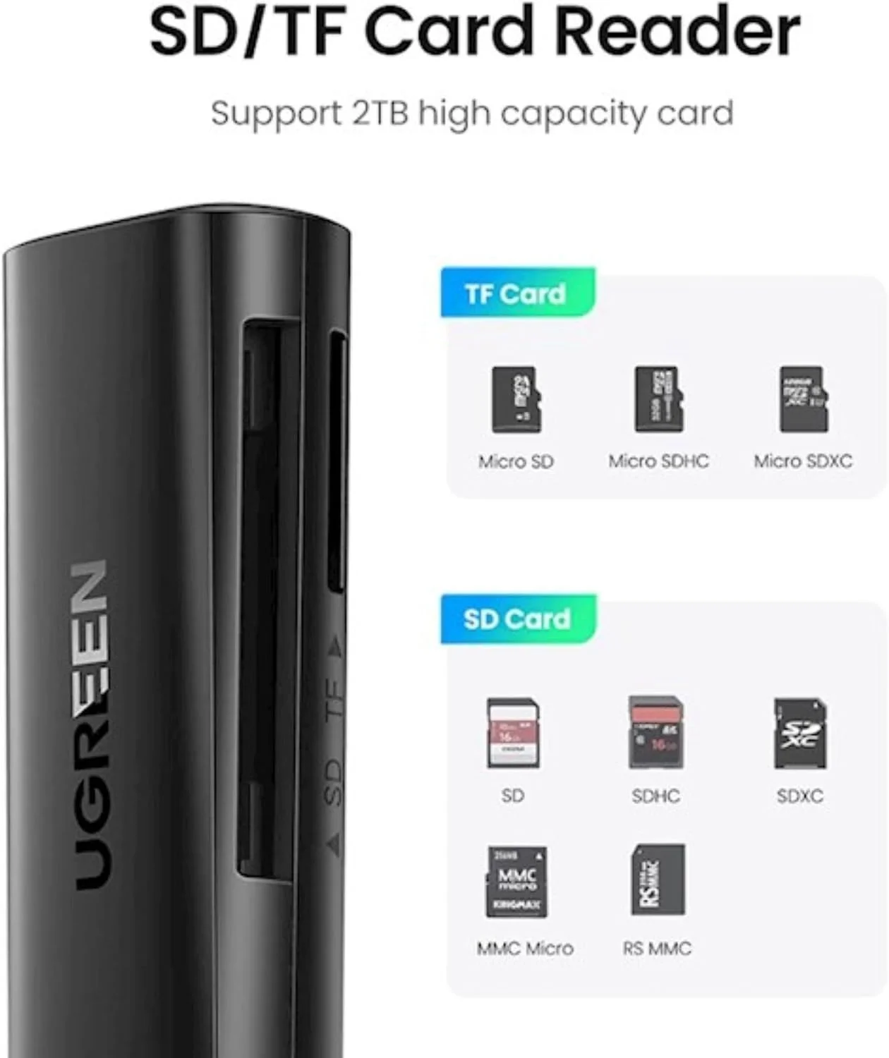 قارئ بطاقات ذاكرة Ugreen 60722 متعدد الوظائف USB 3.0 لبطاقات SD وMicroSD - Thumbnail 7