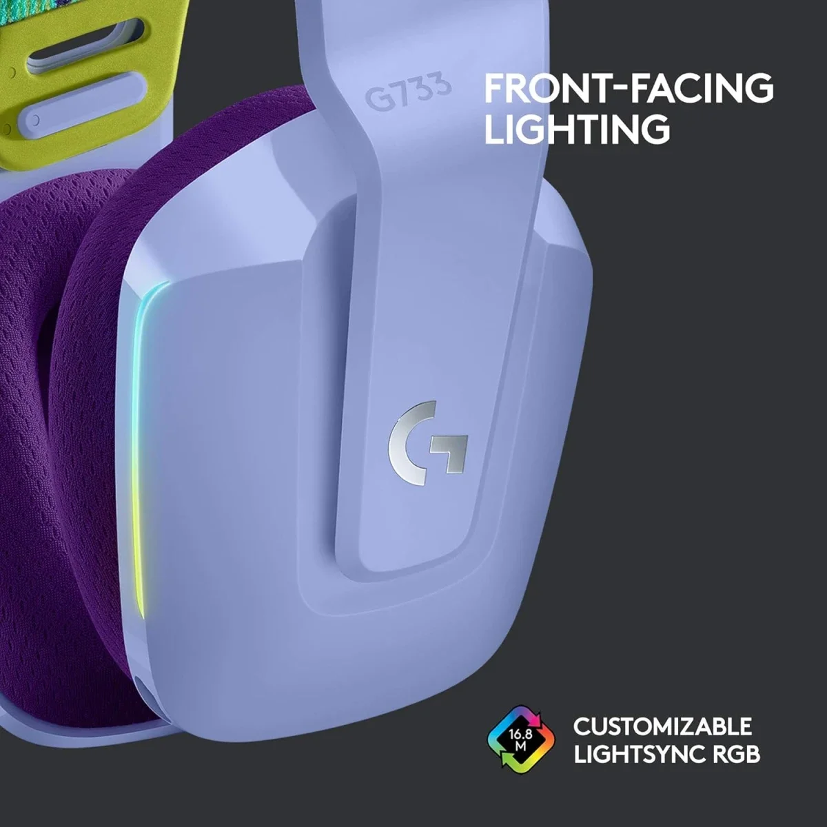 سماعة ألعاب Logitech G733 لاسلكية LIGHTSPEED بإضاءة LIGHTSYNC RGB وميكروفون Blue VO!CE - ليلكي - Thumbnail 4